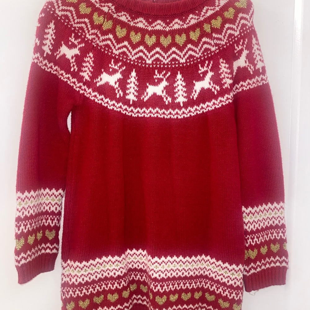 Cynthia Rowley Red Sweater with Reindeer and Tree Pattern